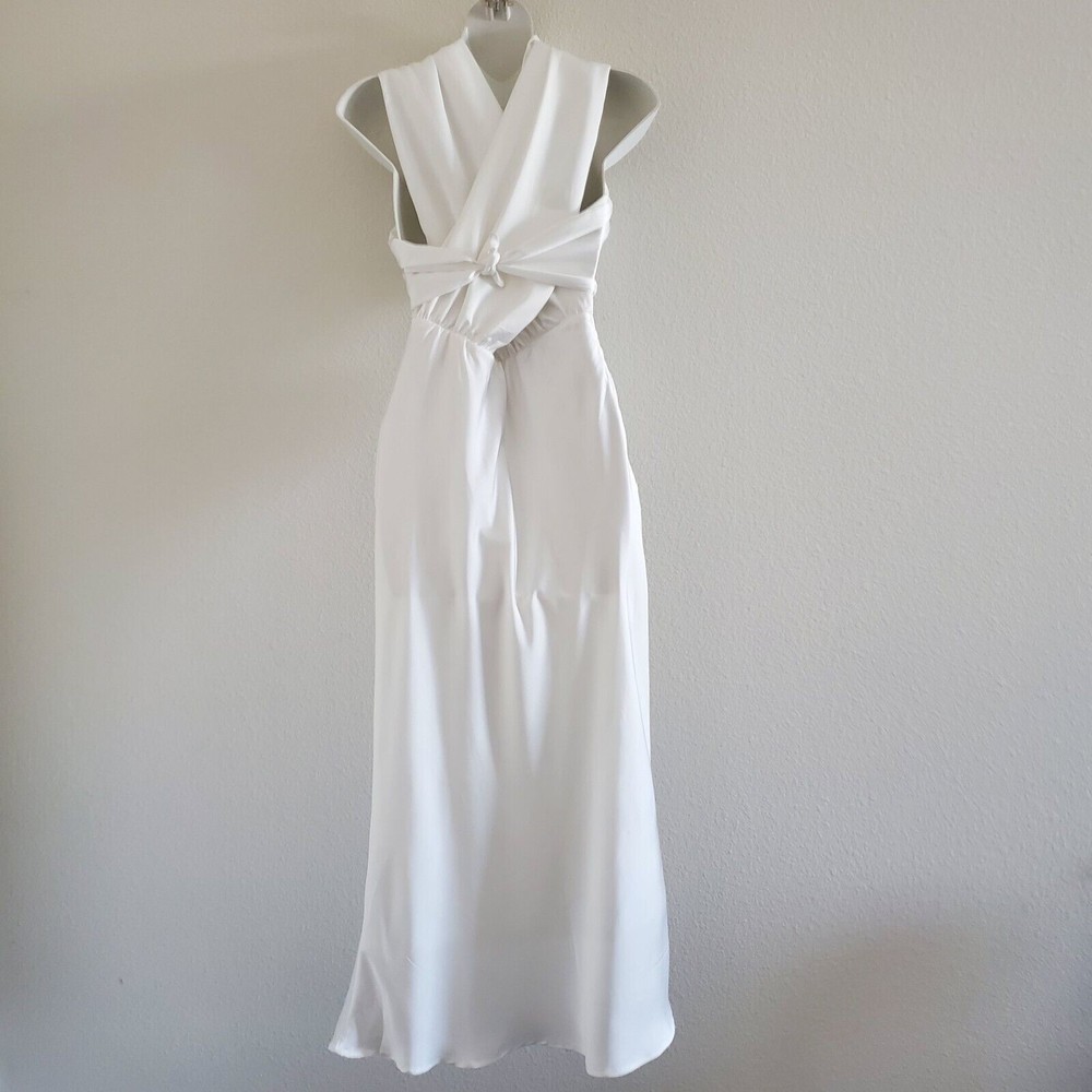 Princess Polly Fiorella Satin Midi Slip Dress 6 White Halter Tie Neck - Picture 8 of 10